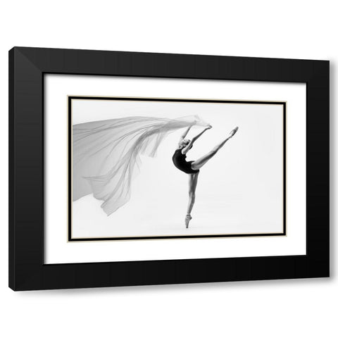 Flying Cloth Ballerina Black Modern Wood Framed Art Print with Double Matting by Suhardjo, Lisdiyanto