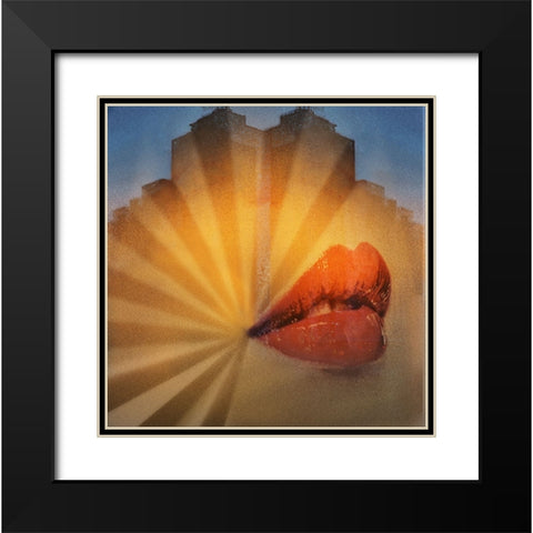 The Kiss of Red Lips Black Modern Wood Framed Art Print with Double Matting by Hammer, Peter