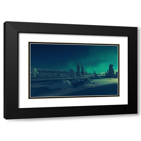 When Moonlight Meet Polar Lights Black Modern Wood Framed Art Print with Double Matting by Rosenfeld, Haim