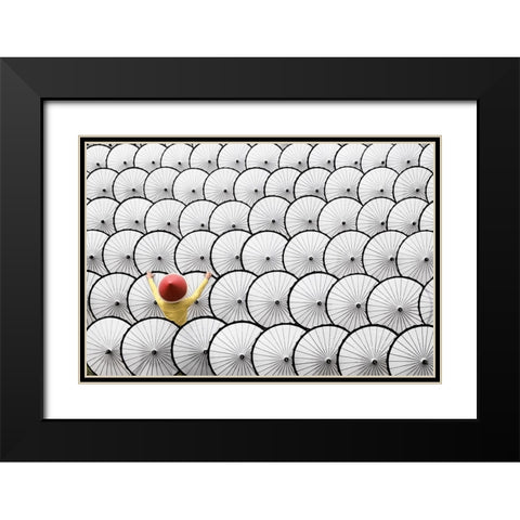 White Umbrella Black Modern Wood Framed Art Print with Double Matting by Herliyanto, Gatot