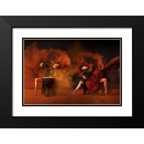 Brisk Music Black Modern Wood Framed Art Print with Double Matting by Adhisuria, Rubby