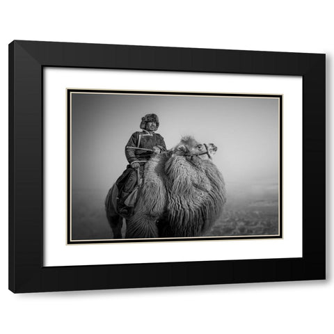 Farmer and His Camel Black Modern Wood Framed Art Print with Double Matting by Yu Wu, Irene