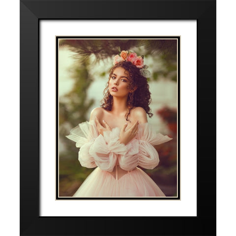 Spring Black Modern Wood Framed Art Print with Double Matting by Fedur, Adalia