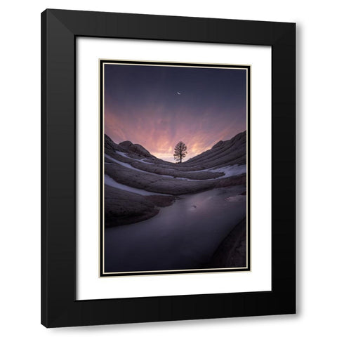 Night falls. Black Modern Wood Framed Art Print with Double Matting by Guan, Xiaopeng