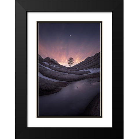 Night falls. Black Modern Wood Framed Art Print with Double Matting by Guan, Xiaopeng
