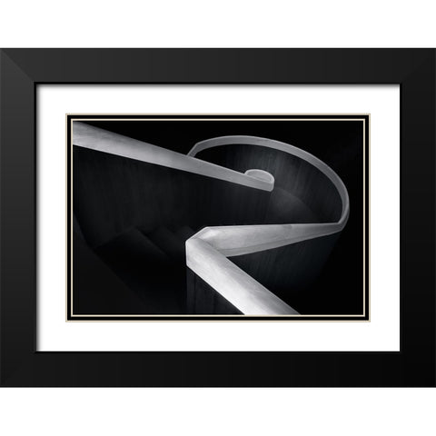 Round lines Black Modern Wood Framed Art Print with Double Matting by Azevedo, Olavo