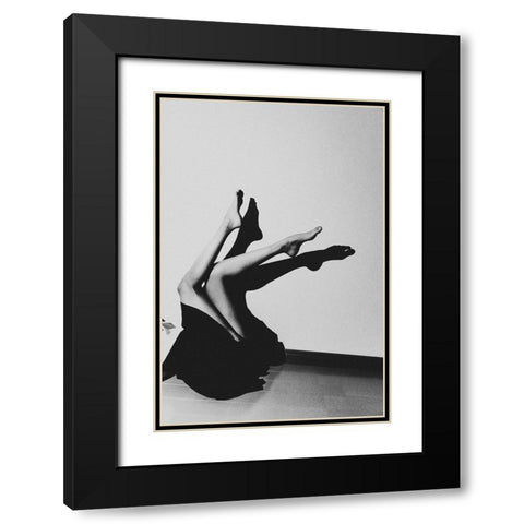 crane Black Modern Wood Framed Art Print with Double Matting by Sangan, Kurosaki