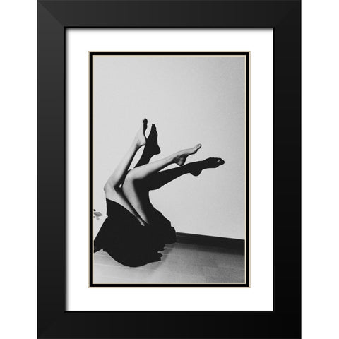crane Black Modern Wood Framed Art Print with Double Matting by Sangan, Kurosaki