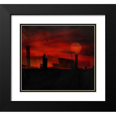 Cat Stories Black Modern Wood Framed Art Print with Double Matting by Robert