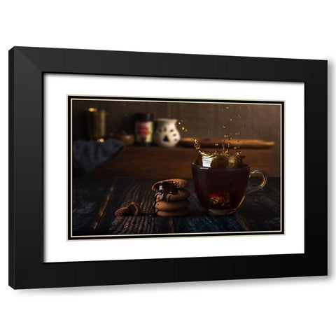 Splash Black Modern Wood Framed Art Print with Double Matting by Dhuper, Sumit