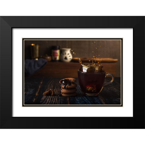 Splash Black Modern Wood Framed Art Print with Double Matting by Dhuper, Sumit