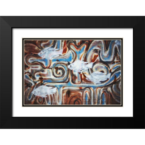 Fishies Black Modern Wood Framed Art Print with Double Matting by Mossholder, Tim