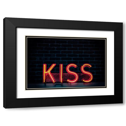 Kiss in Neon Black Modern Wood Framed Art Print with Double Matting by Mossholder, Tim