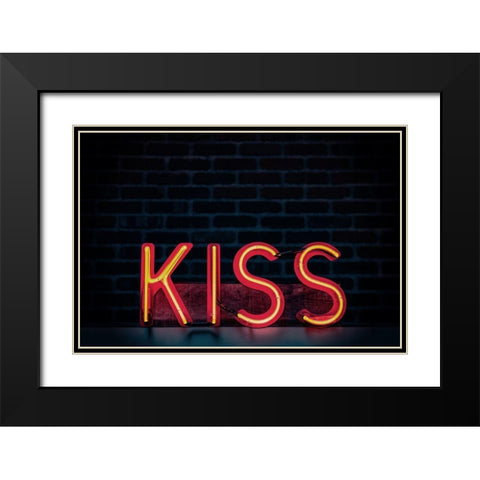 Kiss in Neon Black Modern Wood Framed Art Print with Double Matting by Mossholder, Tim