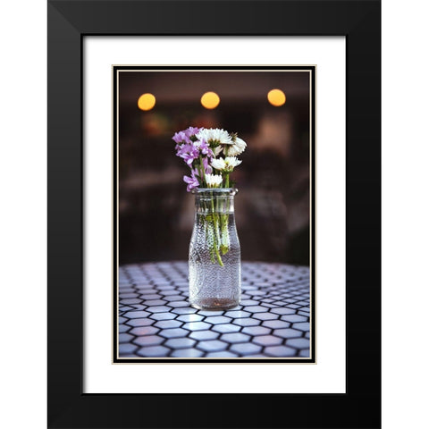 Flowers on Table Black Modern Wood Framed Art Print with Double Matting by Mossholder, Tim