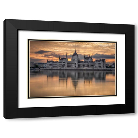 Sunrise In Budapest Black Modern Wood Framed Art Print with Double Matting by Nicholas