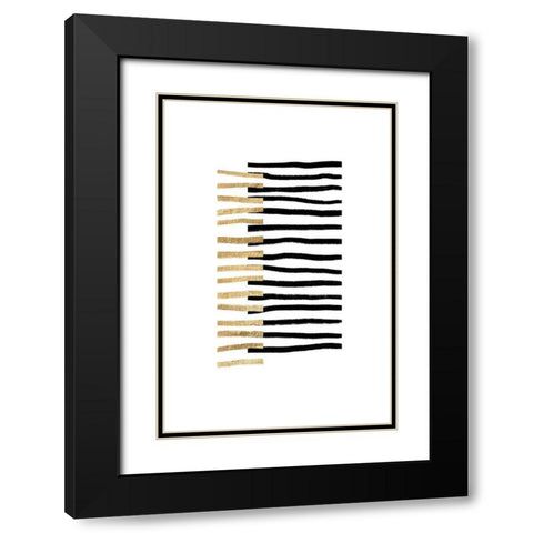 Gold on Black Lines Black Modern Wood Framed Art Print with Double Matting by Sawall, Anastasia