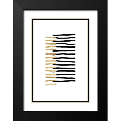 Gold on Black Lines Black Modern Wood Framed Art Print with Double Matting by Sawall, Anastasia