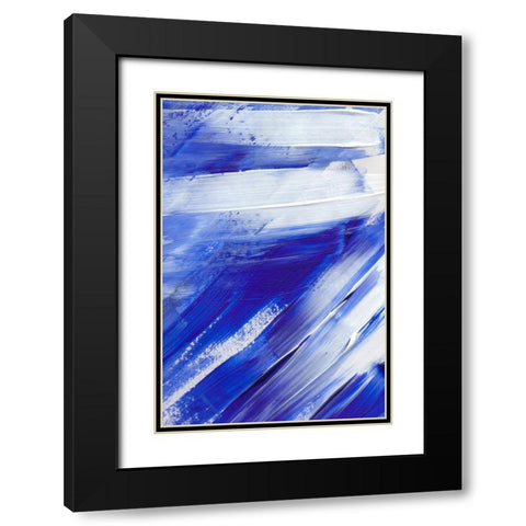 White on Blue Brush Strokes Black Modern Wood Framed Art Print with Double Matting by Sawall, Anastasia