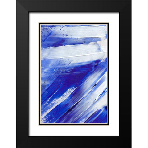 White on Blue Brush Strokes Black Modern Wood Framed Art Print with Double Matting by Sawall, Anastasia