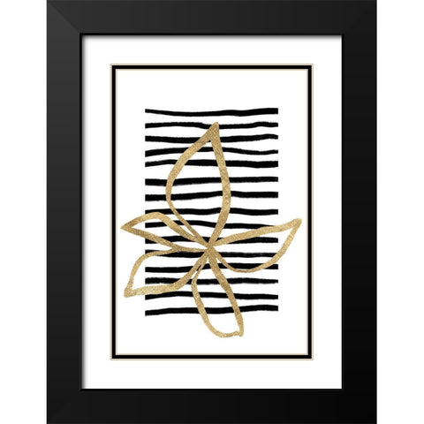 Golden Flower on Black Stripes Black Modern Wood Framed Art Print with Double Matting by Sawall, Anastasia