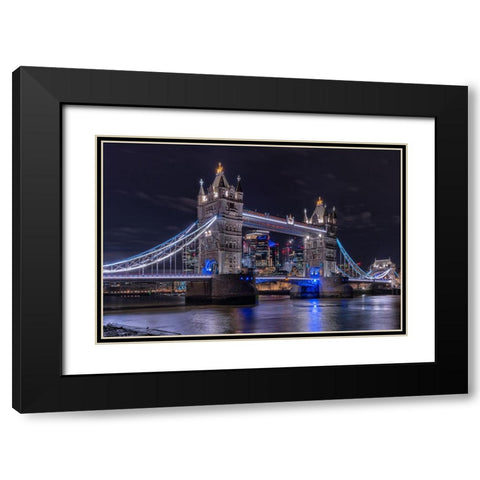 Tower Bridge In London Black Modern Wood Framed Art Print with Double Matting by Kalika, Michael