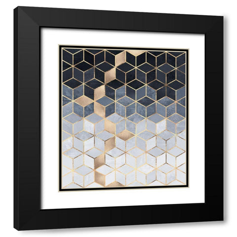 Soft Blue Gradient Cubes Black Modern Wood Framed Art Print with Double Matting by Fredriksson, Elisabeth