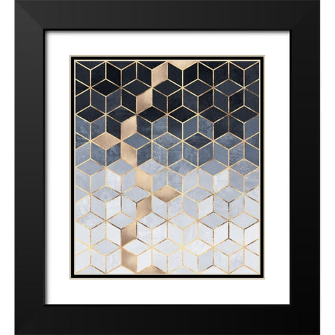 Soft Blue Gradient Cubes Black Modern Wood Framed Art Print with Double Matting by Fredriksson, Elisabeth