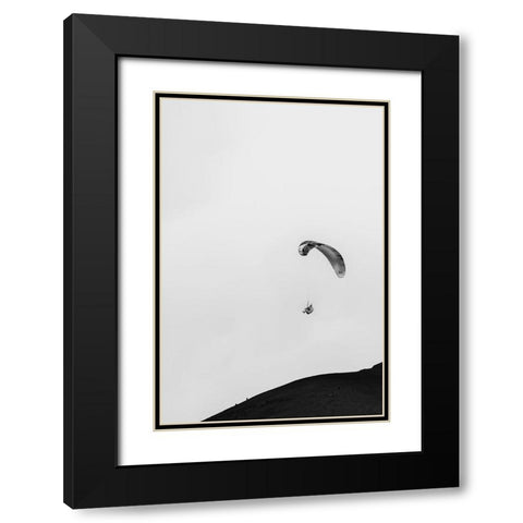 Paragliding Black Modern Wood Framed Art Print with Double Matting by Wang, Bill