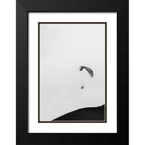 Paragliding Black Modern Wood Framed Art Print with Double Matting by Wang, Bill