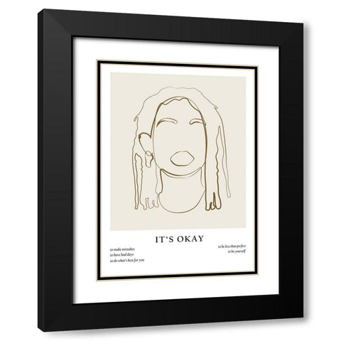 Woman line portrait Black Modern Wood Framed Art Print with Double Matting by NKTN