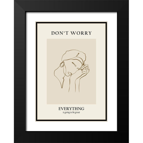 Modern line portrait Black Modern Wood Framed Art Print with Double Matting by NKTN