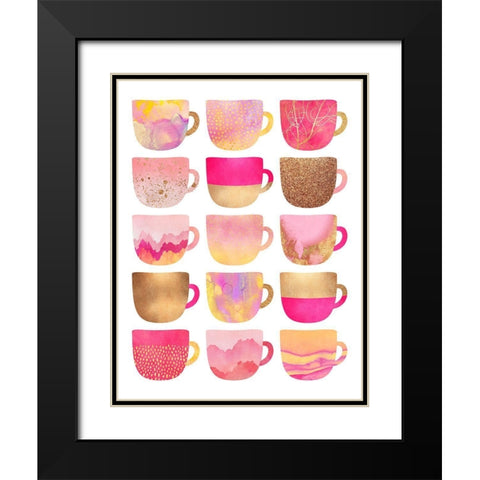 Pretty Pink Coffee Cups Black Modern Wood Framed Art Print with Double Matting by Fredriksson, Elisabeth