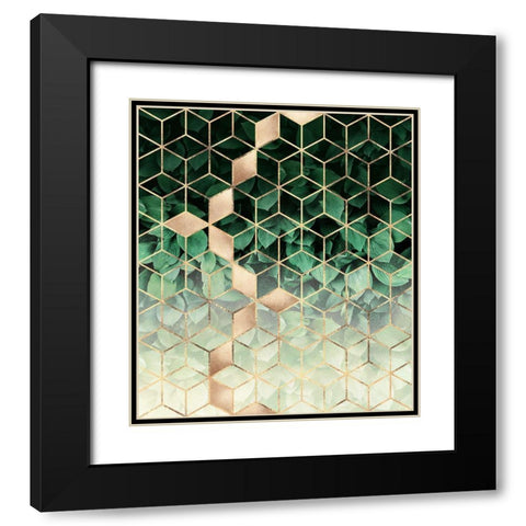 Leaves And Cubes Black Modern Wood Framed Art Print with Double Matting by Fredriksson, Elisabeth