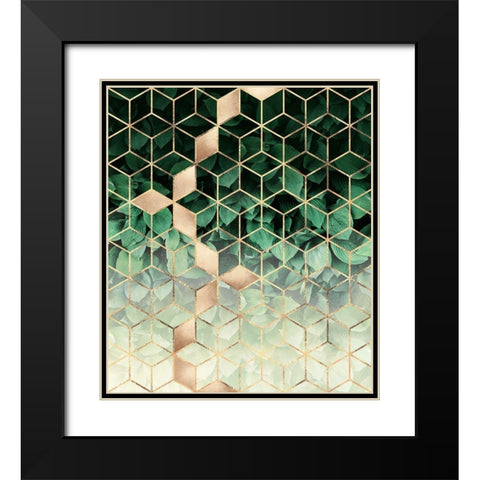Leaves And Cubes Black Modern Wood Framed Art Print with Double Matting by Fredriksson, Elisabeth