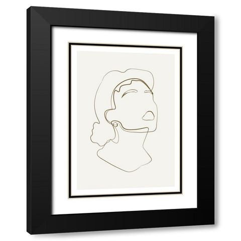 Abstract Face Line Art Black Modern Wood Framed Art Print with Double Matting by NKTN