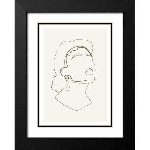 Abstract Face Line Art Black Modern Wood Framed Art Print with Double Matting by NKTN