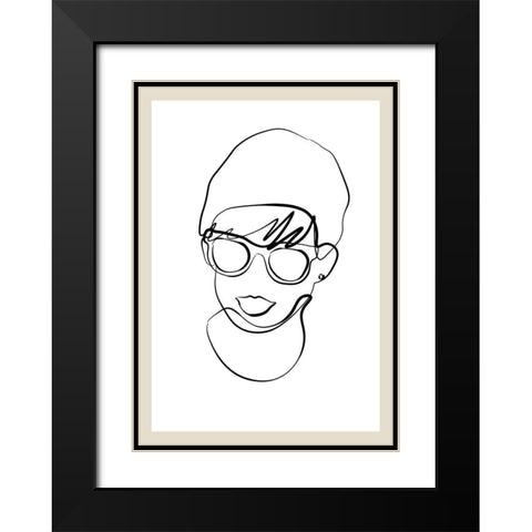 Modern woman line portrait Black Modern Wood Framed Art Print with Double Matting by NKTN