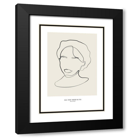 Modern female line art Black Modern Wood Framed Art Print with Double Matting by NKTN