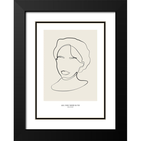 Modern female line art Black Modern Wood Framed Art Print with Double Matting by NKTN