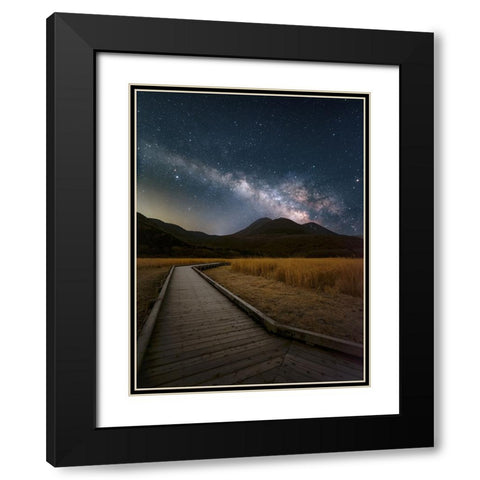 Milky Way shining in the sky of Kuju Mountain Range Black Modern Wood Framed Art Print with Double Matting by Awakari
