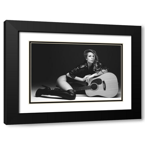 Guitar Black Modern Wood Framed Art Print with Double Matting by Markachev, Leonid