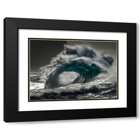 Kauaiian Wave Black Modern Wood Framed Art Print with Double Matting by Fong, Ken