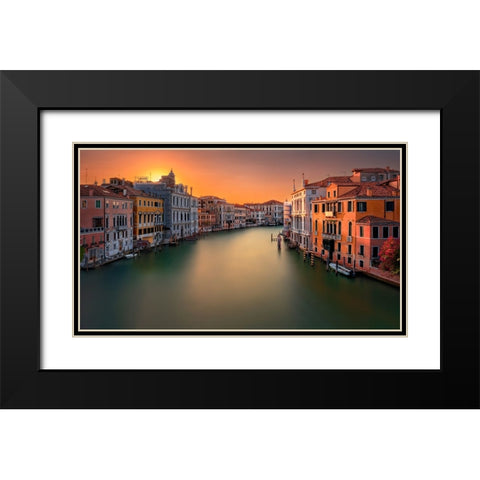 Sunset In Venice Black Modern Wood Framed Art Print with Double Matting by Pessotto, Tommaso