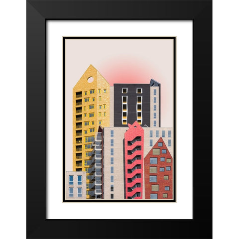 Playful Architecture Black Modern Wood Framed Art Print with Double Matting by van Son, Greetje