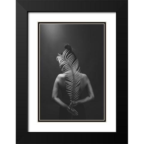 Anna-Valeria With A Leaf Black Modern Wood Framed Art Print with Double Matting by Kamenov, Stefan