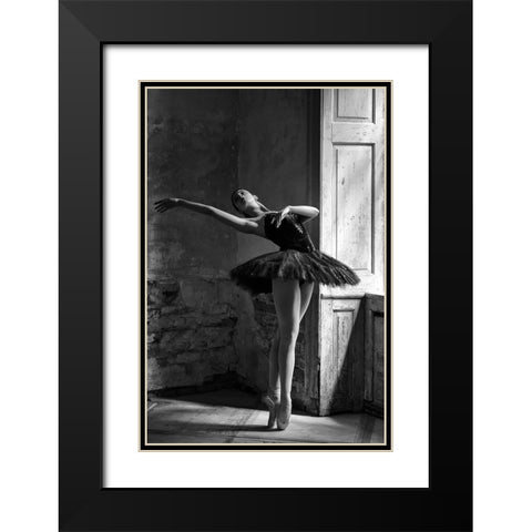 Elina Black Modern Wood Framed Art Print with Double Matting by Kapsha, Eduards