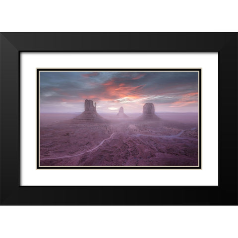 Monument Valley Black Modern Wood Framed Art Print with Double Matting by Dan, Kai