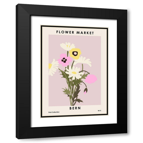 Flower Market Bern Black Modern Wood Framed Art Print with Double Matting by NKTN