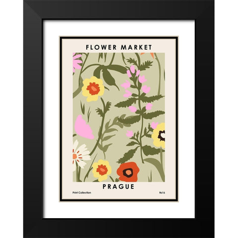 Flower Market Prague Black Modern Wood Framed Art Print with Double Matting by NKTN
